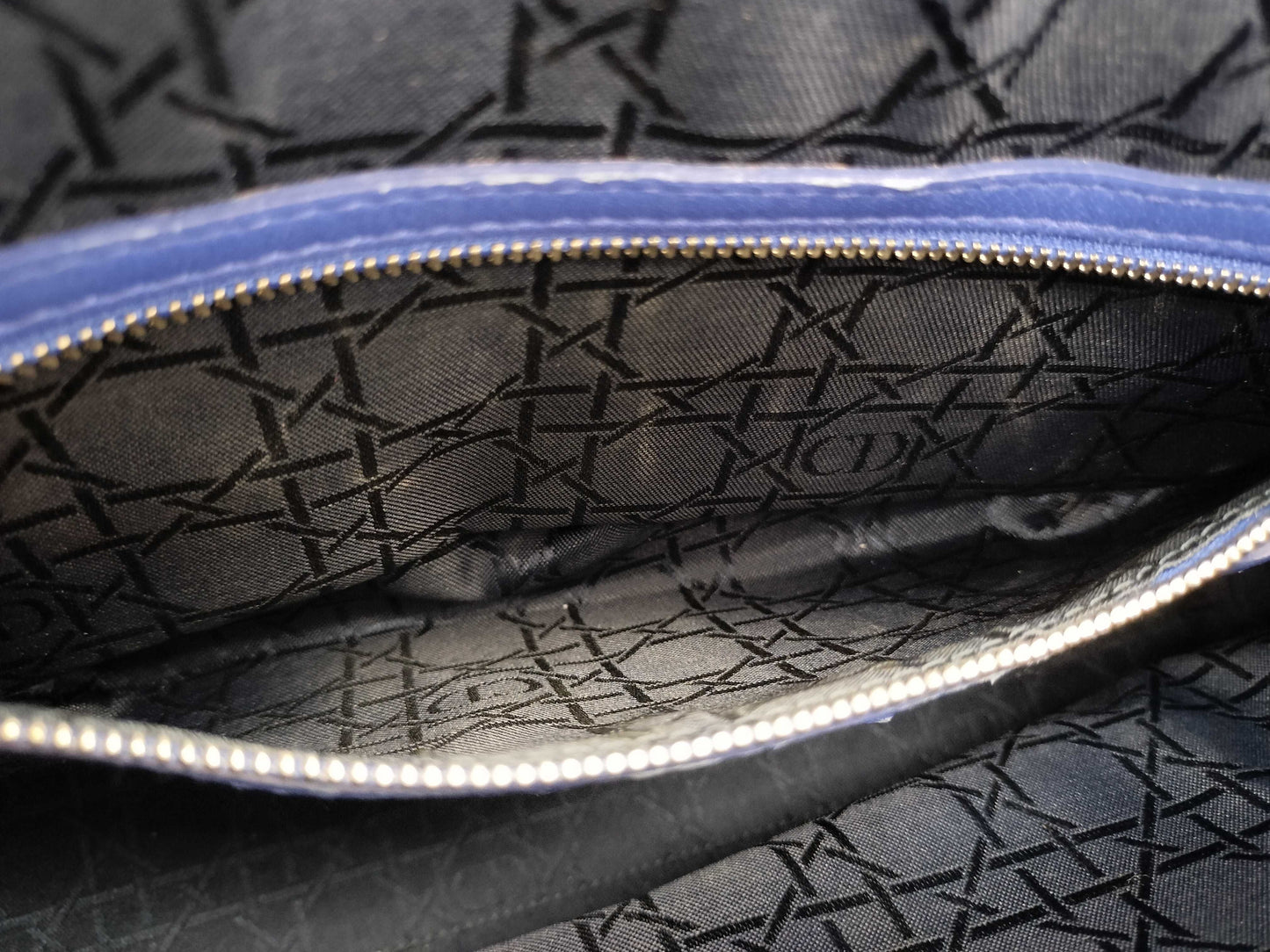 Dior Lady Dior Large Zip Handbag in Blue Cannage Lambskin Leather and Silver, 18-MA-0123