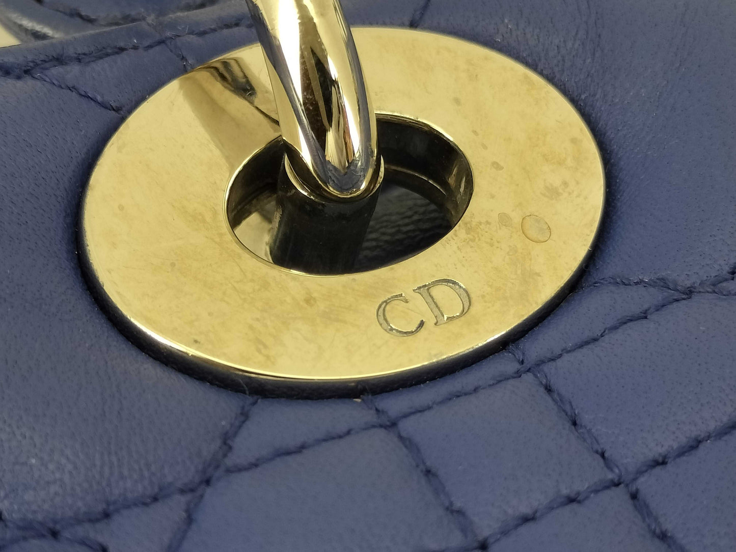 Dior Lady Dior Large Zip Handbag in Blue Cannage Lambskin Leather and Silver, 18-MA-0123