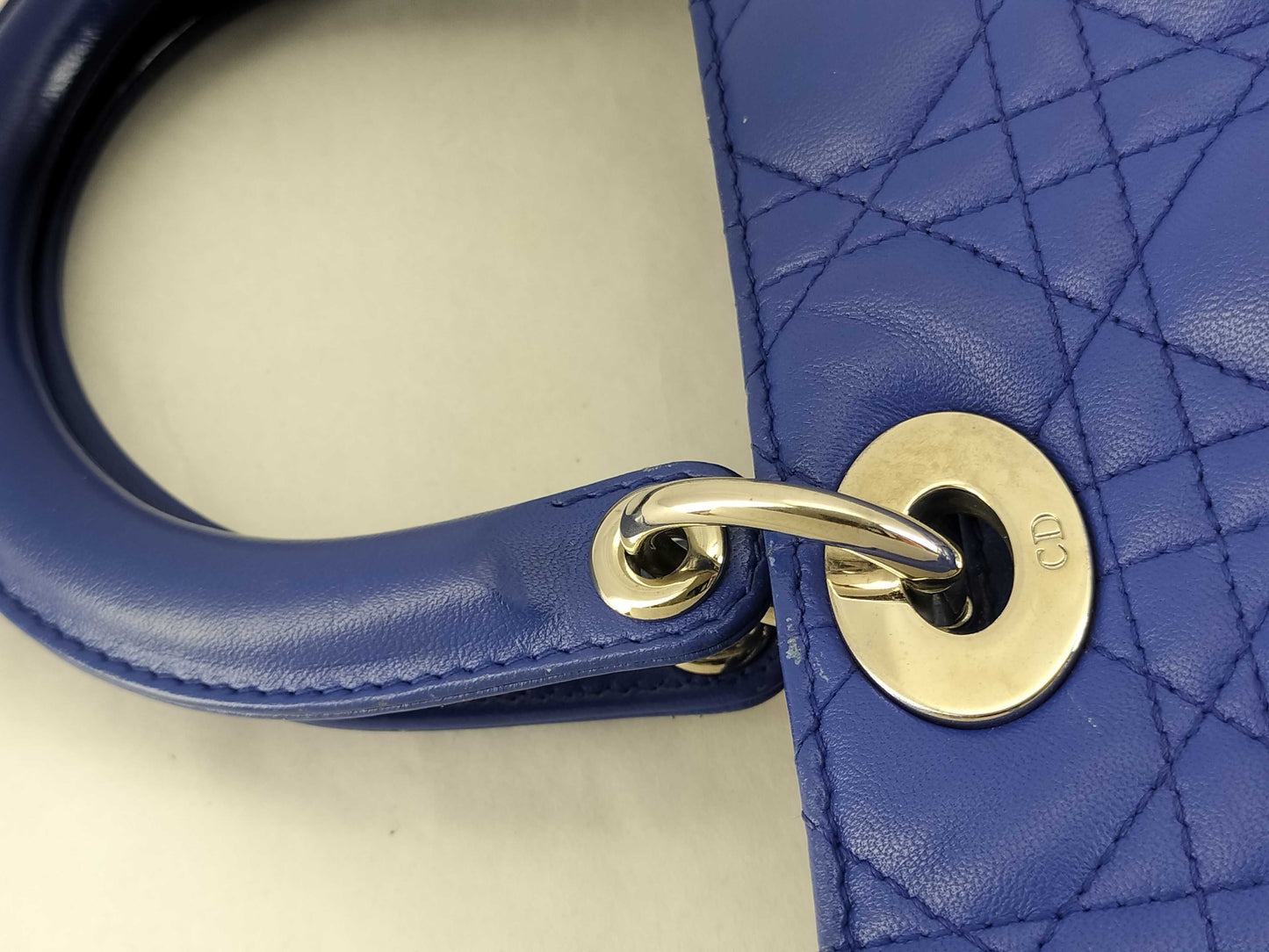 Dior Lady Dior Large Zip Handbag in Blue Cannage Lambskin Leather and Silver, 18-MA-0123