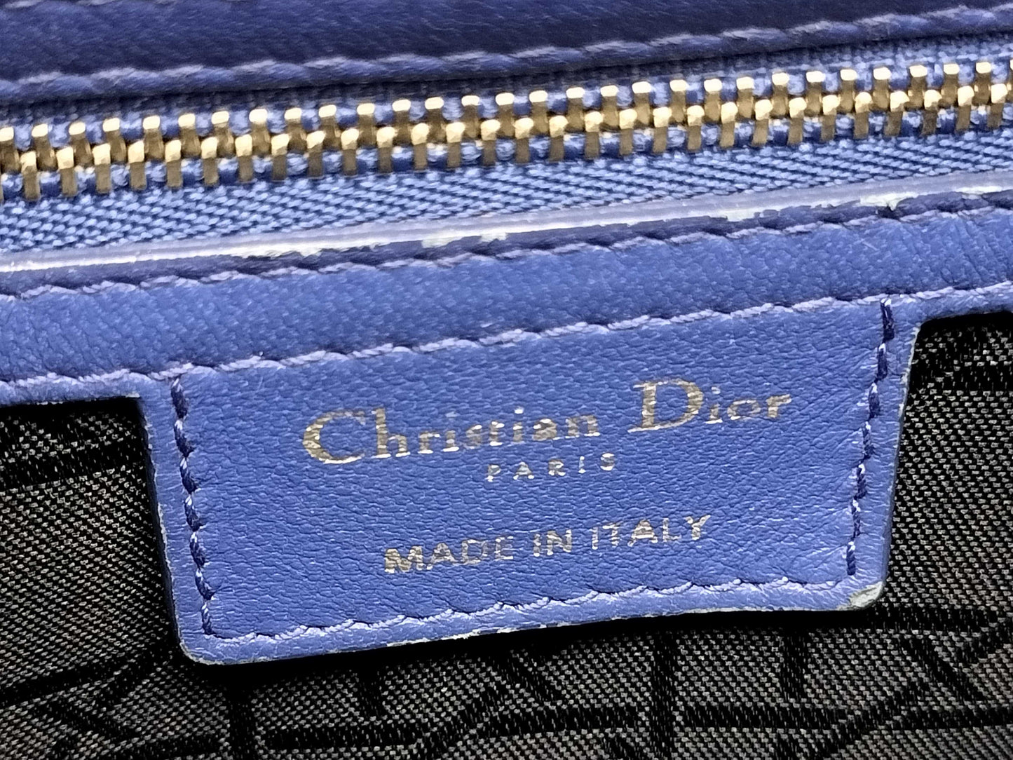 Dior Lady Dior Large Zip Handbag in Blue Cannage Lambskin Leather and Silver, 18-MA-0123