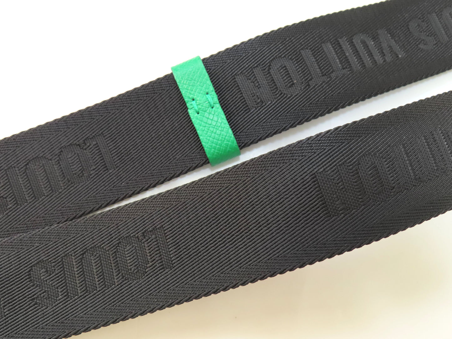 LOUIS VUITTON Louis Vuitton Signature Adjustable Strap, Black/Green, Silver Hardware, 95*4.5*0.5cm Strap