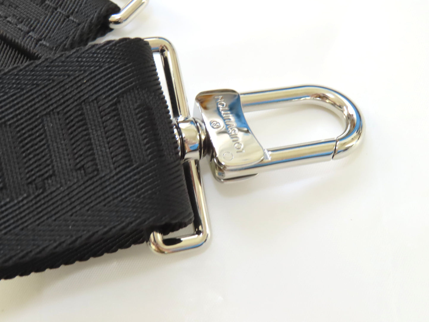 LOUIS VUITTON Louis Vuitton Signature Adjustable Strap, Black/Green, Silver Hardware, 95*4.5*0.5cm Strap