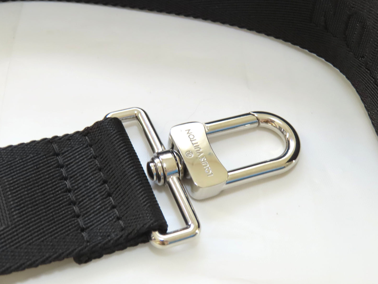 LOUIS VUITTON Louis Vuitton Signature Adjustable Strap, Black/Green, Silver Hardware, 95*4.5*0.5cm Strap