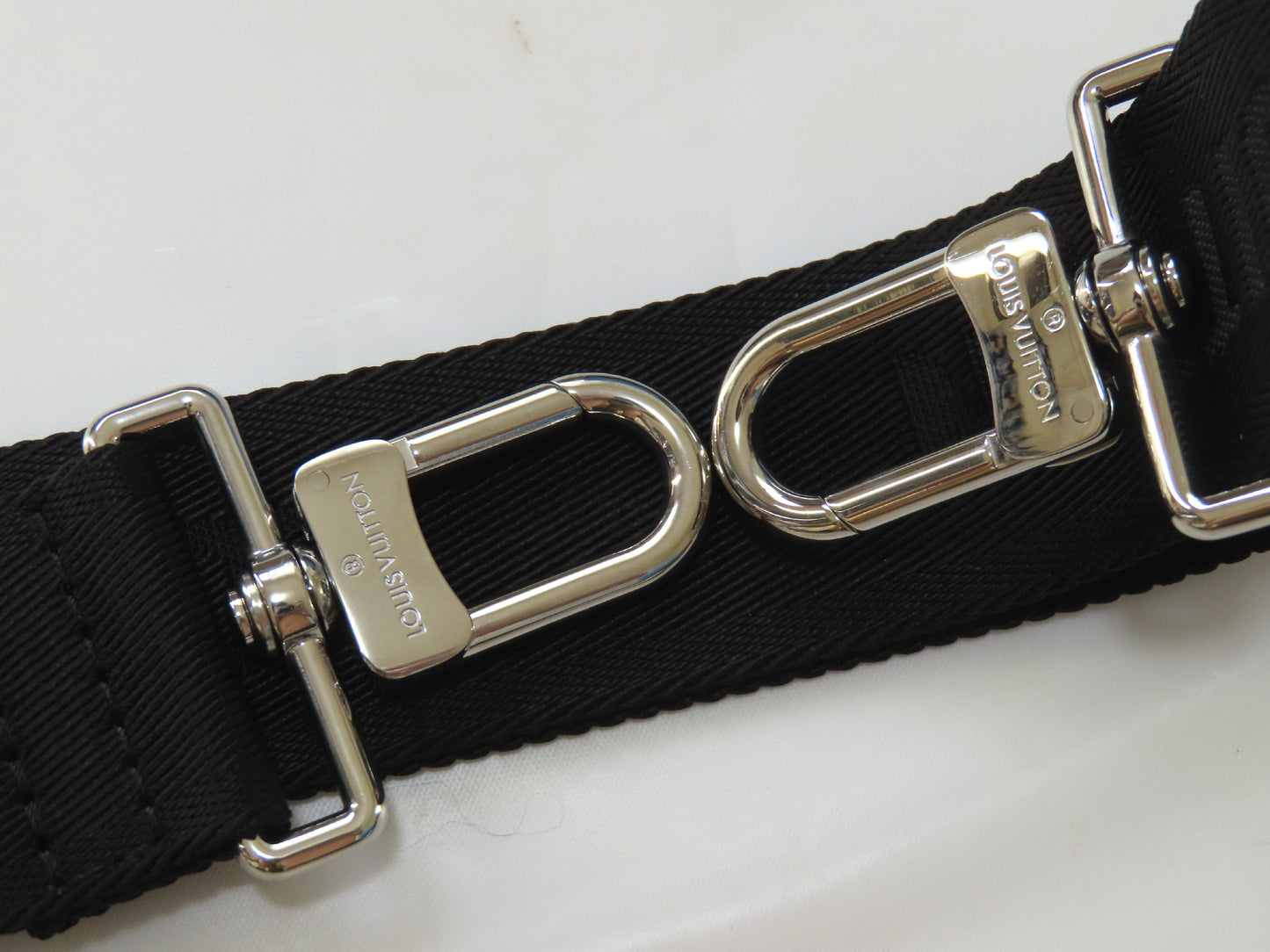 LOUIS VUITTON Louis Vuitton Signature Adjustable Strap, Black/Green, Silver Hardware, 95*4.5*0.5cm Strap