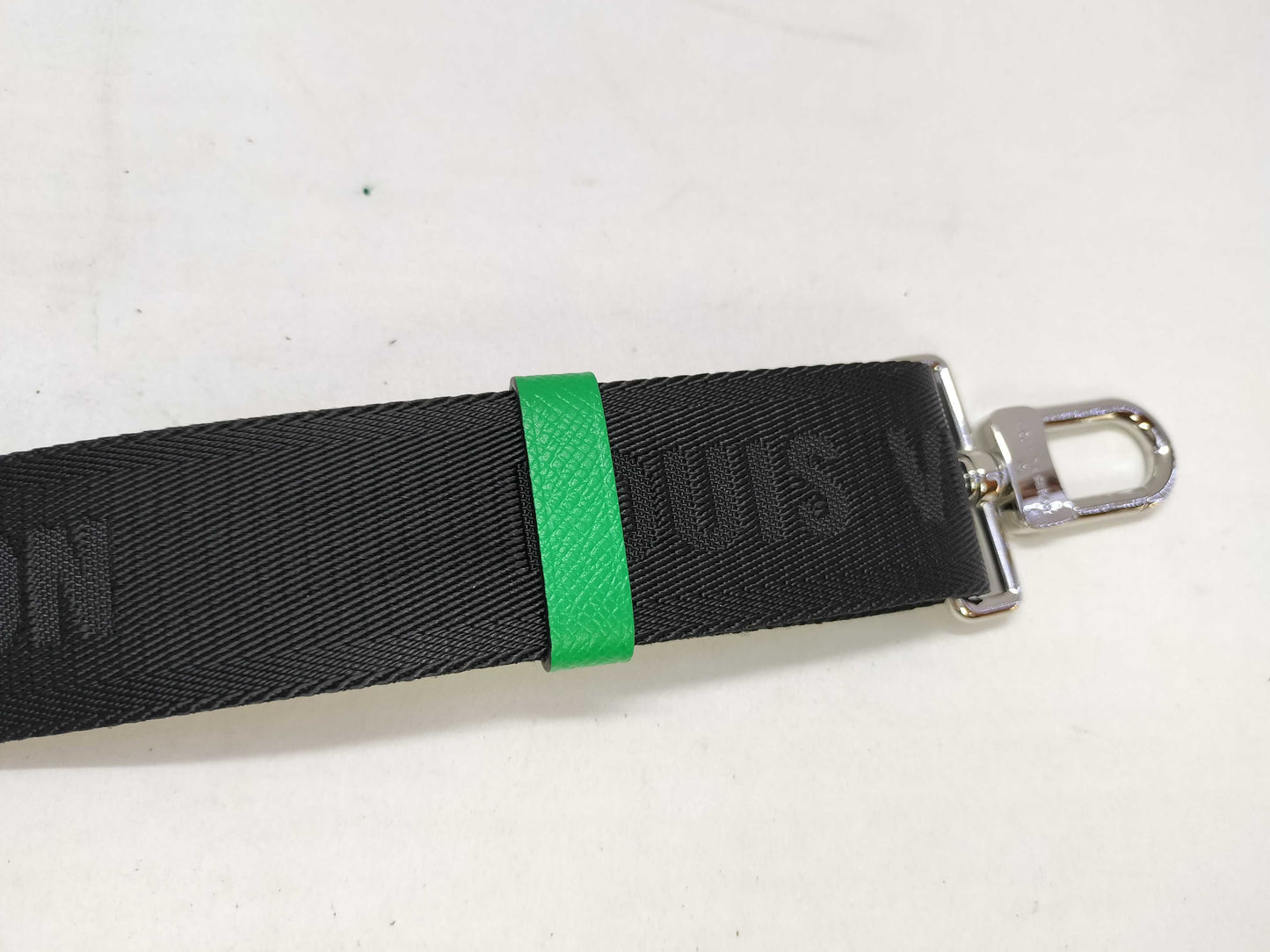 LOUIS VUITTON Louis Vuitton Signature Adjustable Strap, Black/Green, Silver Hardware, 95*4.5*0.5cm Strap
