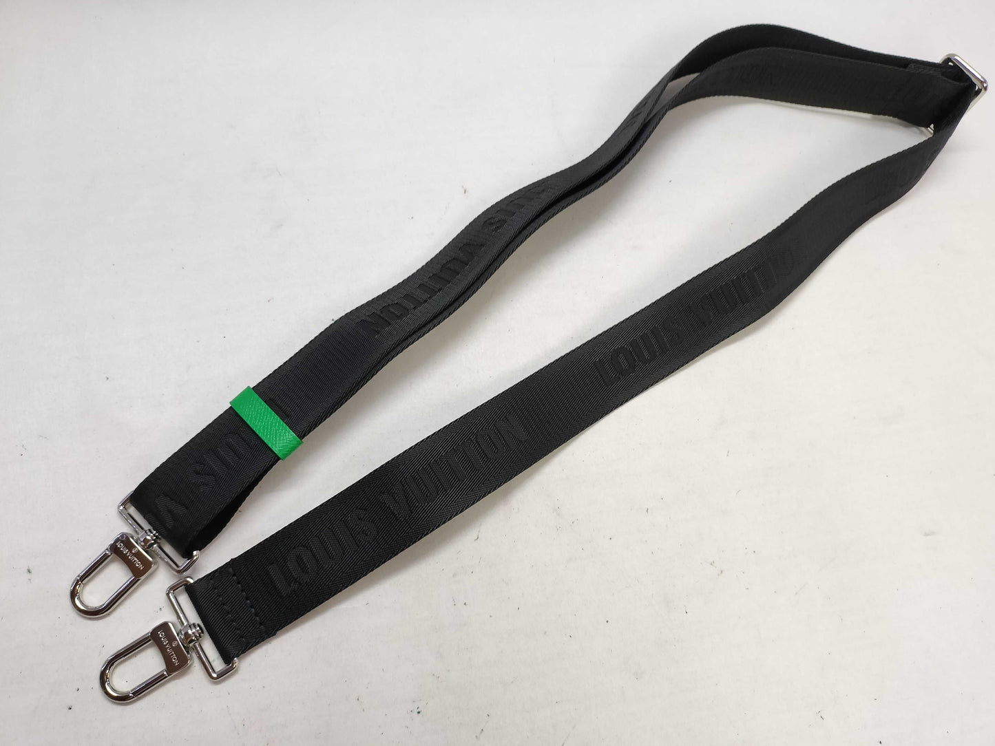 LOUIS VUITTON Louis Vuitton Signature Adjustable Strap, Black/Green, Silver Hardware, 95*4.5*0.5cm Strap