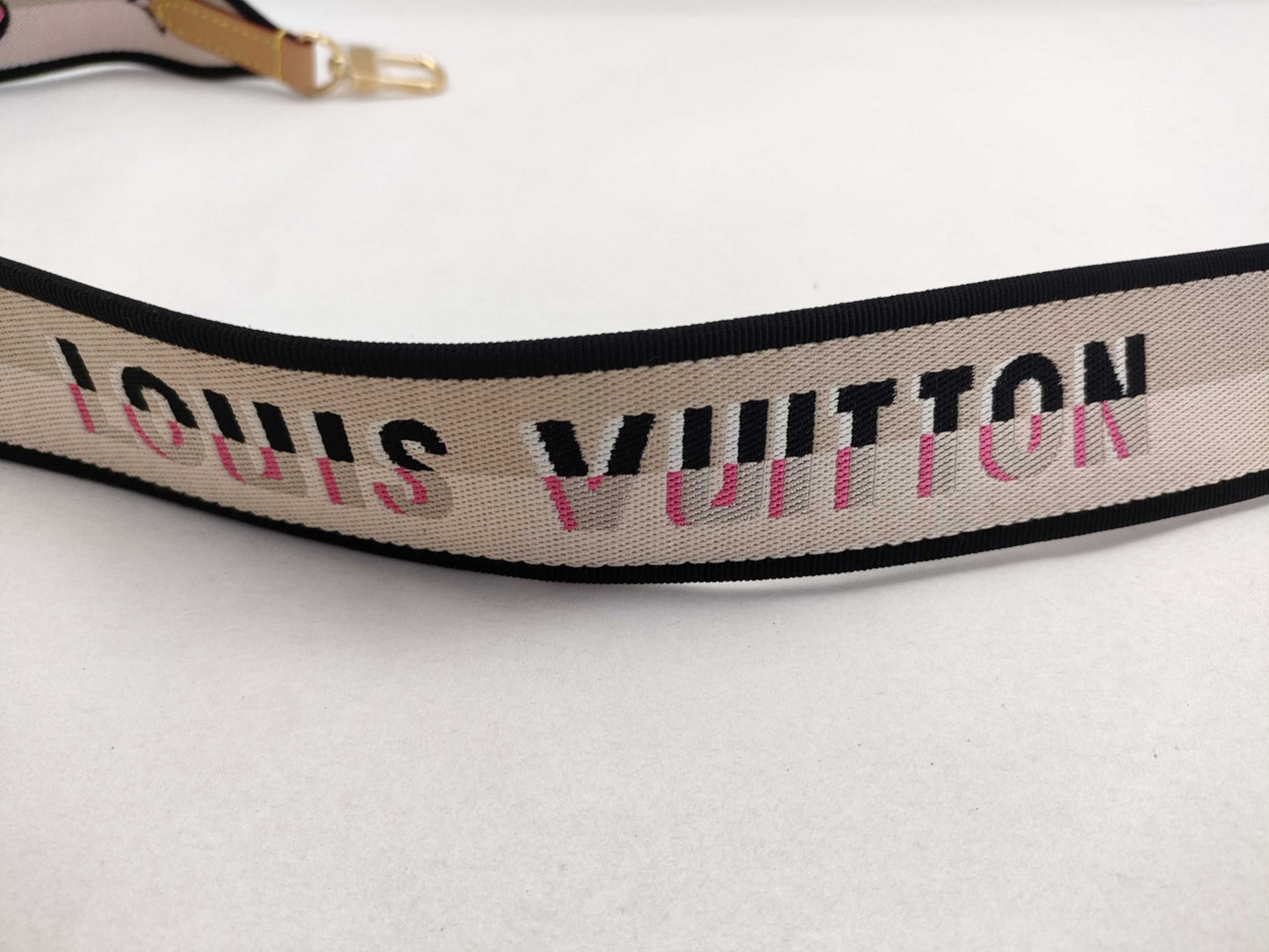 LOUIS VUITTON Signature Strap, Beige/Black/Pink, Signature Canvas, Gold Hardware, 95*4.5*.05cm Strap