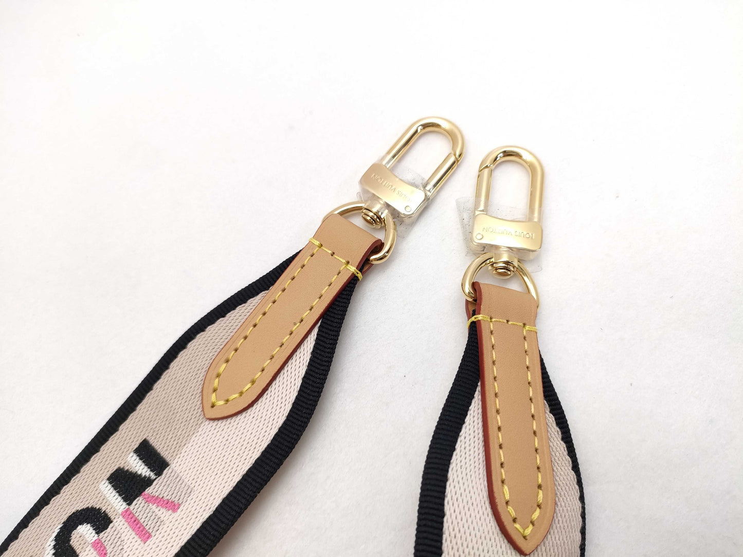 LOUIS VUITTON Signature Strap, Beige/Black/Pink, Signature Canvas, Gold Hardware, 95*4.5*.05cm Strap