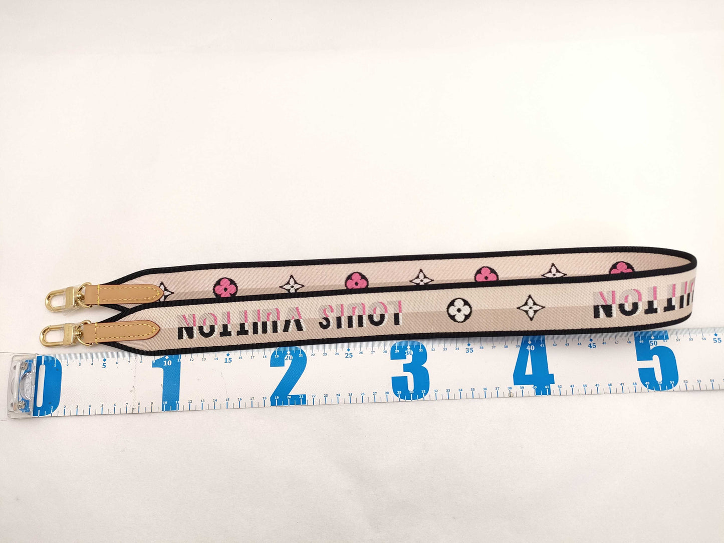 LOUIS VUITTON Signature Strap, Beige/Black/Pink, Signature Canvas, Gold Hardware, 95*4.5*.05cm Strap