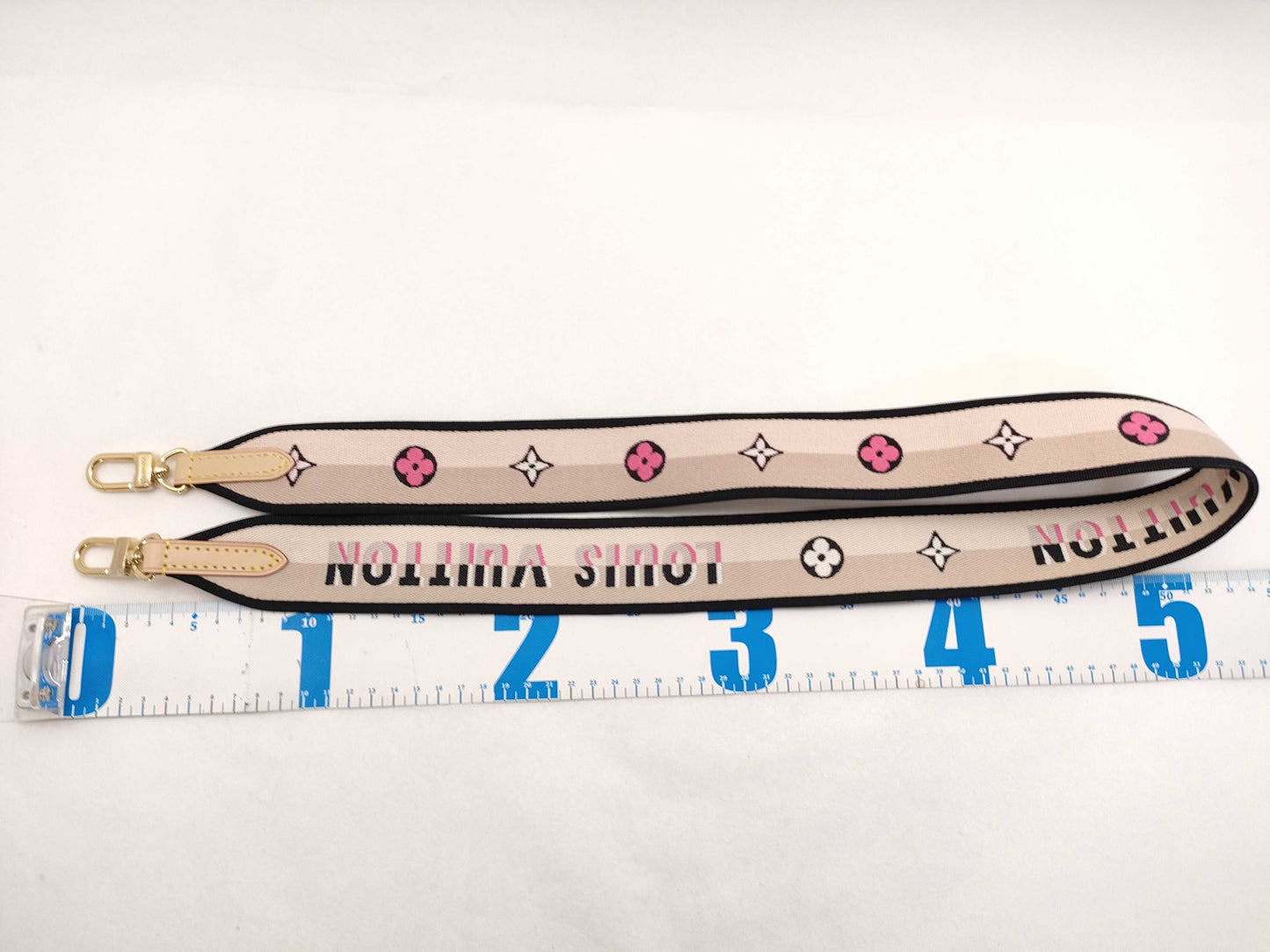 LOUIS VUITTON Signature Strap, Beige/Black/Pink, Signature Canvas, Gold Hardware, 95*4.5*.05cm Strap