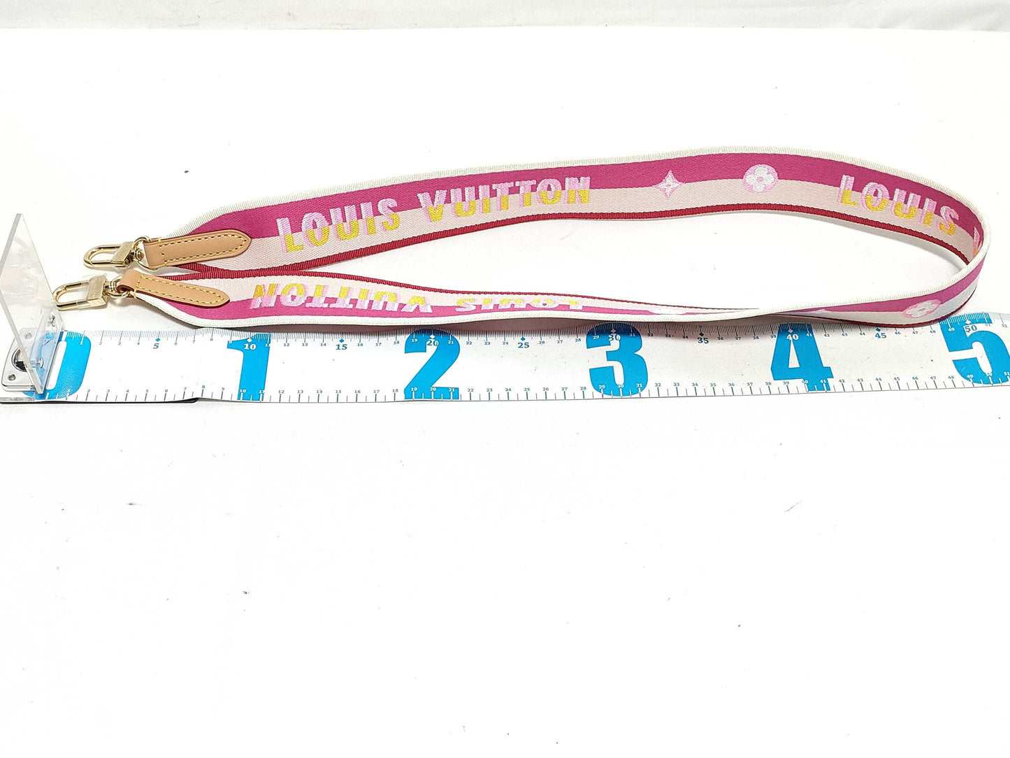 LOUIS VUITTON RFID Unverifiable Serial Number Unverifiable Louis Vuitton Signature Strap Pink/Beige Canvas Gold Hardware 95*4.5*.05cm Strap