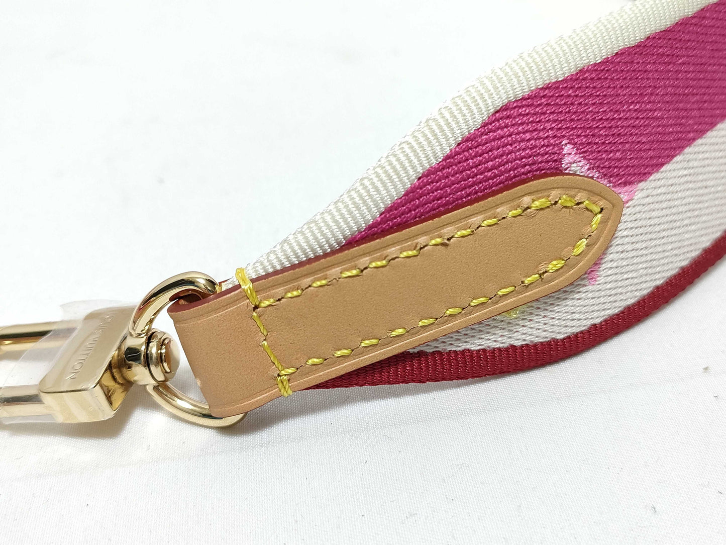 LOUIS VUITTON RFID Unverifiable Serial Number Unverifiable Louis Vuitton Signature Strap Pink/Beige Canvas Gold Hardware 95*4.5*.05cm Strap
