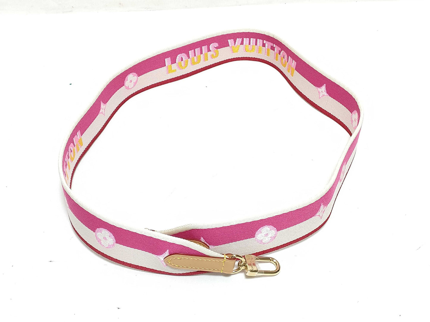 LOUIS VUITTON RFID Unverifiable Serial Number Unverifiable Louis Vuitton Signature Strap Pink/Beige Canvas Gold Hardware 95*4.5*.05cm Strap