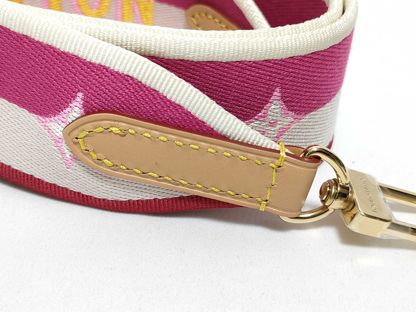 LOUIS VUITTON RFID Unverifiable Serial Number Unverifiable Louis Vuitton Signature Strap Pink/Beige Canvas Gold Hardware 95*4.5*.05cm Strap