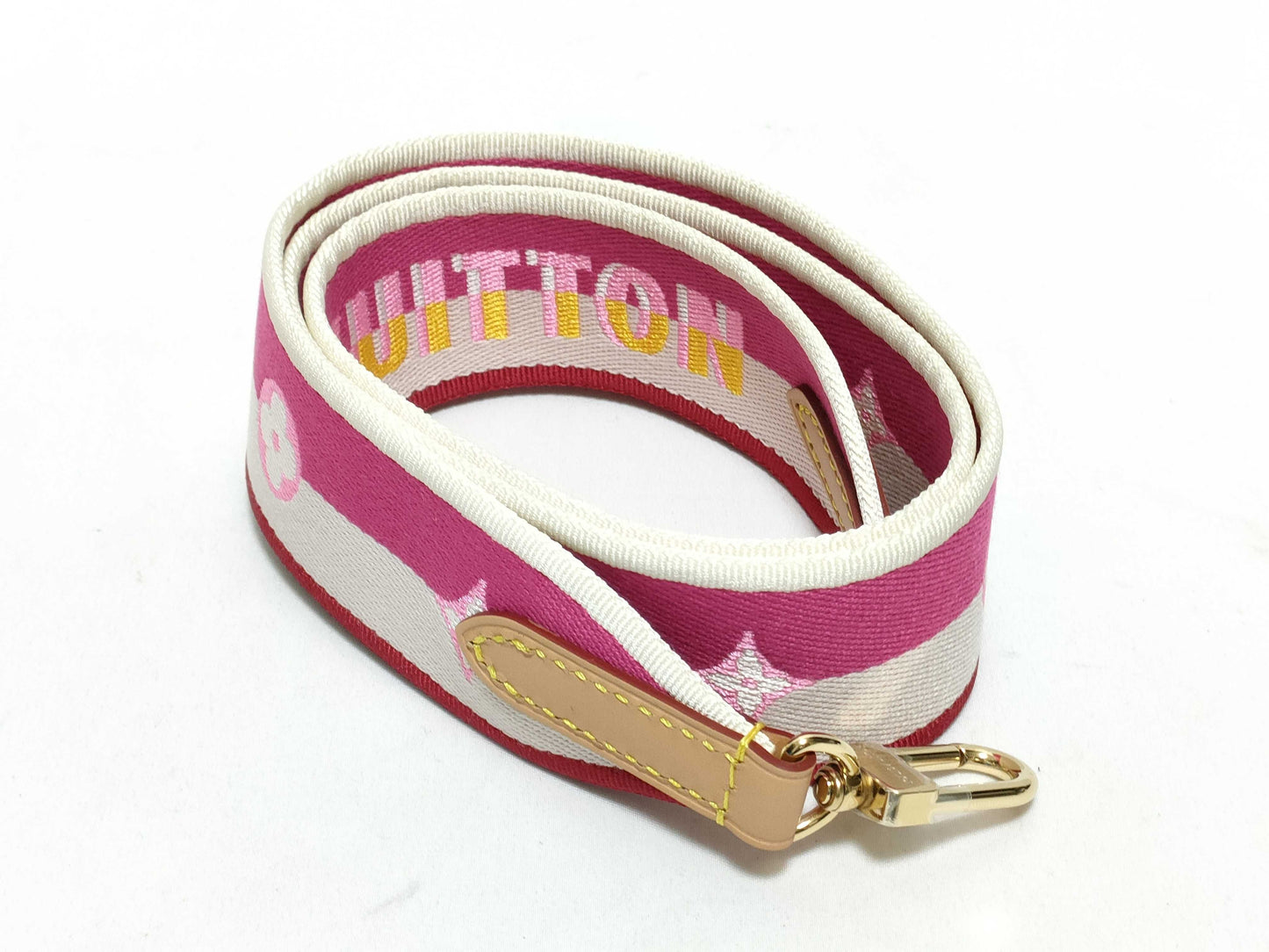 LOUIS VUITTON RFID Unverifiable Serial Number Unverifiable Louis Vuitton Signature Strap Pink/Beige Canvas Gold Hardware 95*4.5*.05cm Strap