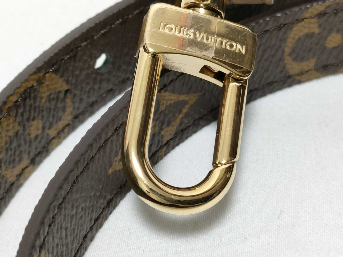LOUIS VUITTON RFID verification failed. Serial number verification failed. Louis Vuitton Monogram Adjustable Strap, Brown, Gold Hardware, 80*2*.05cm.