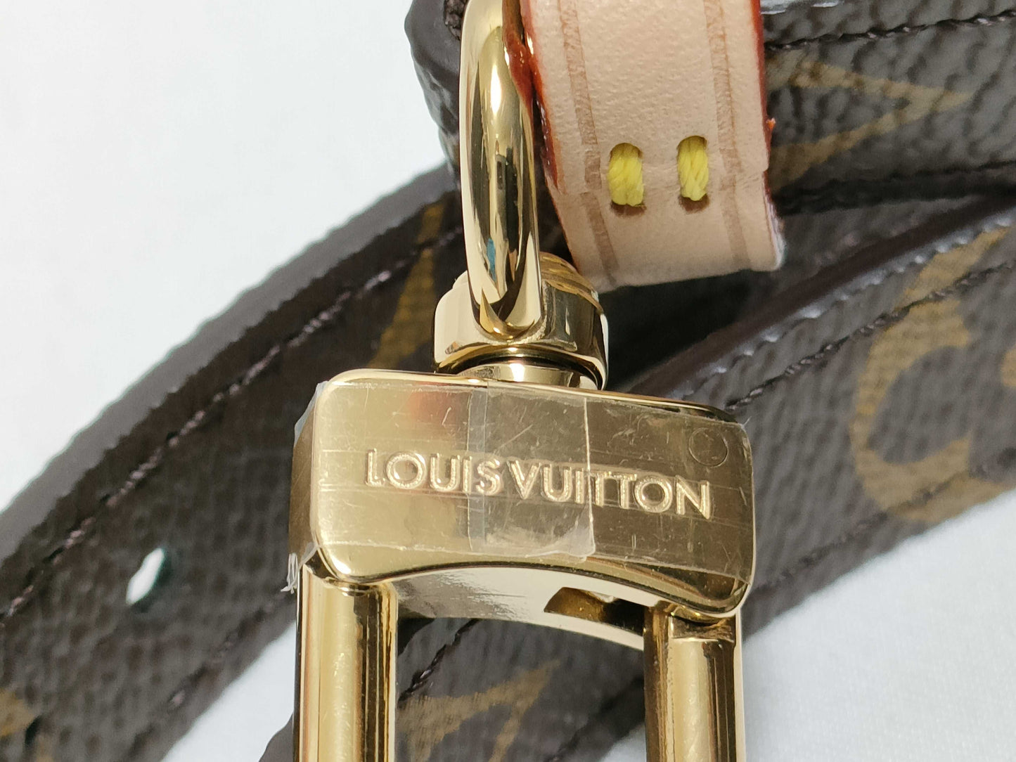 LOUIS VUITTON RFID verification failed. Serial number verification failed. Louis Vuitton Monogram Adjustable Strap, Brown, Gold Hardware, 80*2*.05cm.