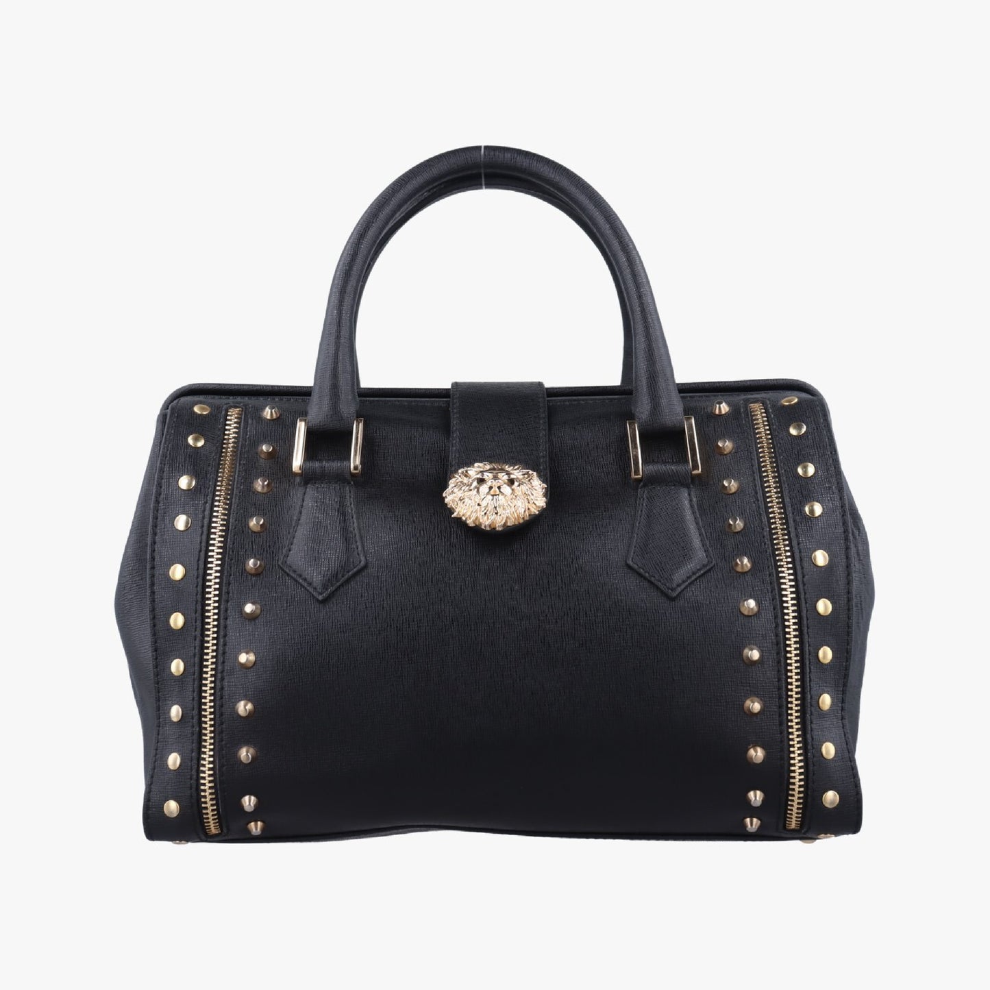 VERSACE Stud Handle Black Saffiano Leather Handbag CLG 772 566 198 745