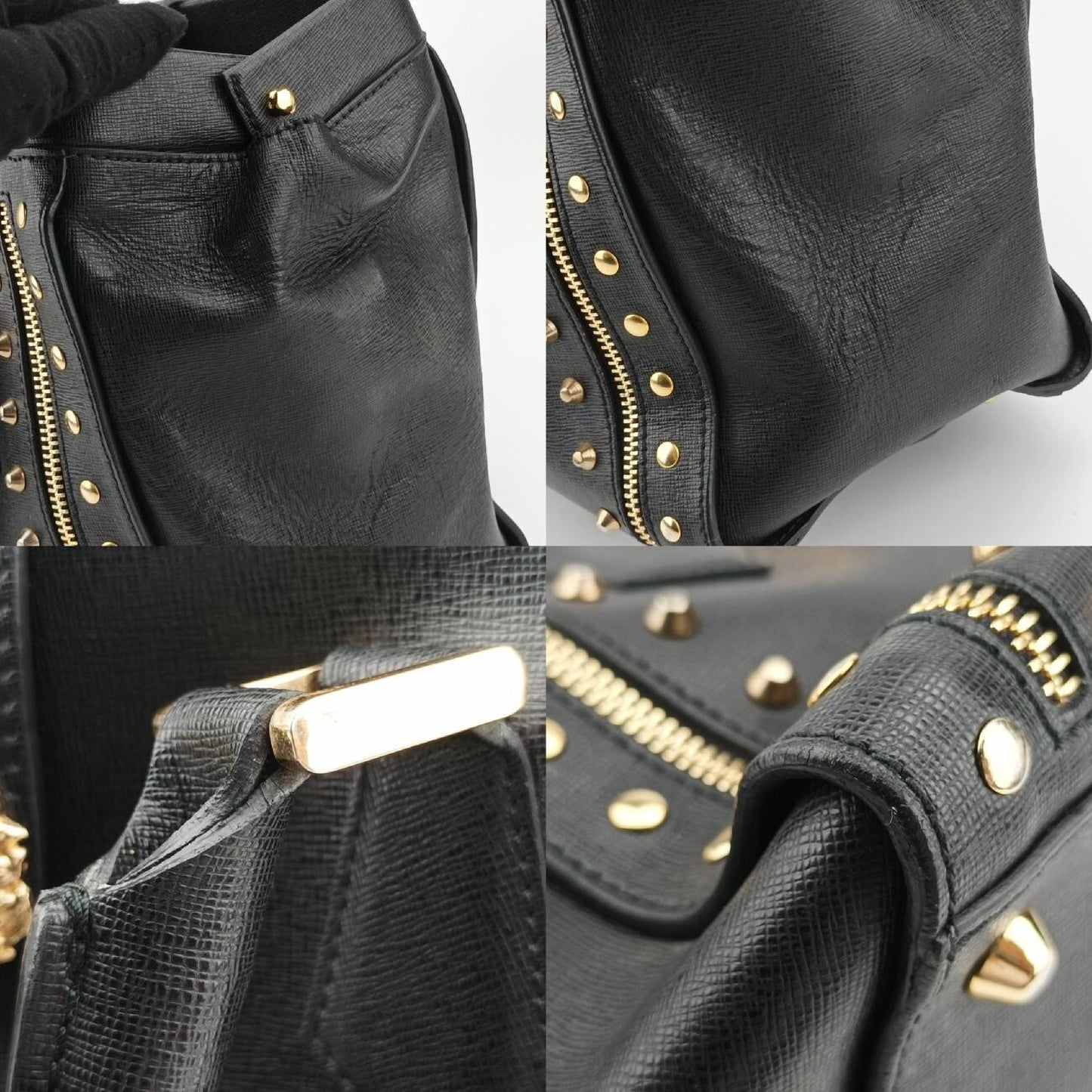 VERSACE Stud Handle Black Saffiano Leather Handbag CLG 772 566 198 745