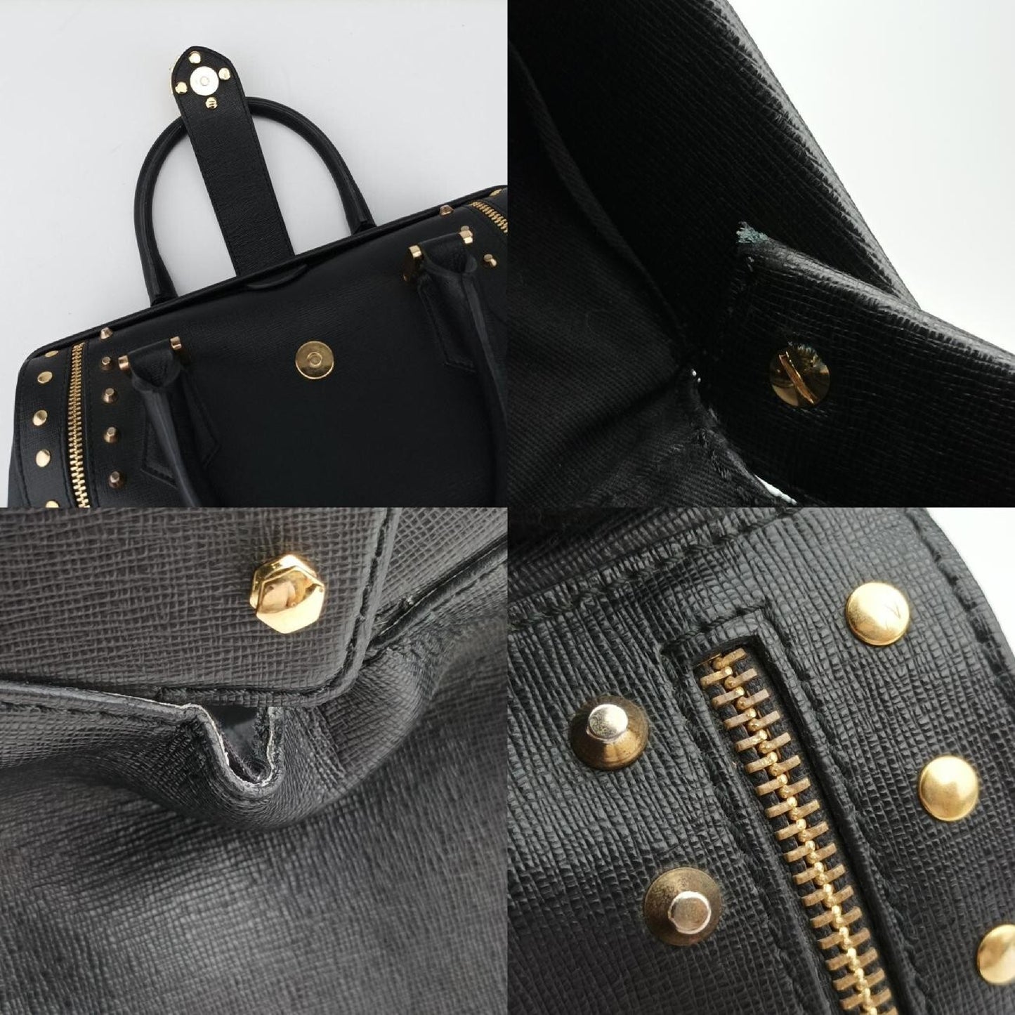 VERSACE Stud Handle Black Saffiano Leather Handbag CLG 772 566 198 745