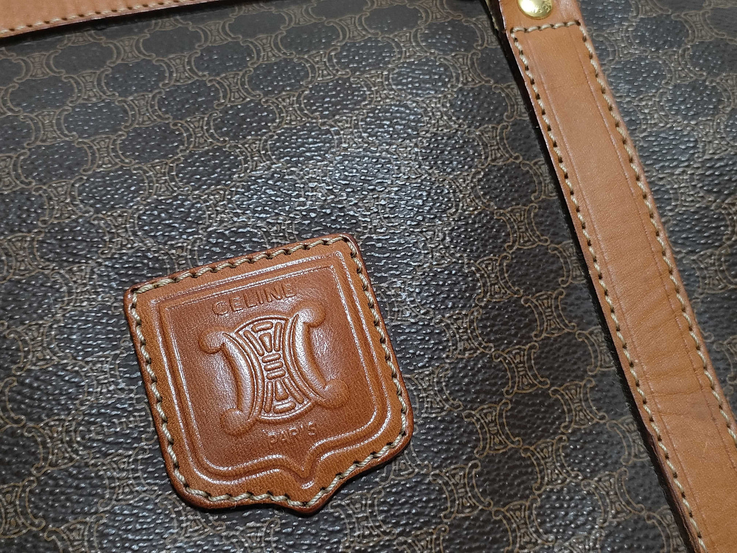 CELINE Boston Bag Macadam Brown Boston Bag
