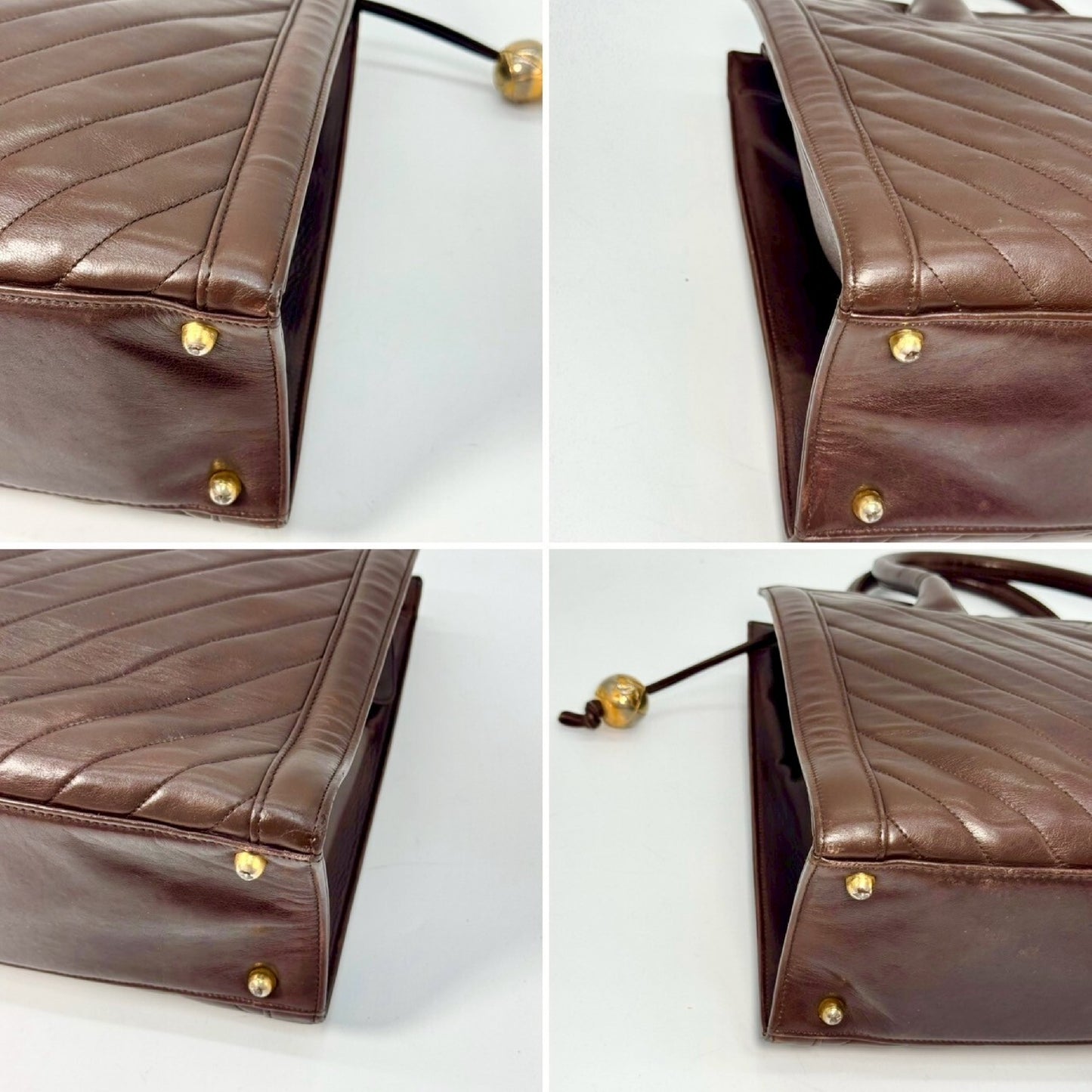 CHANEL Lambskin V-Stitch Handbag Brown