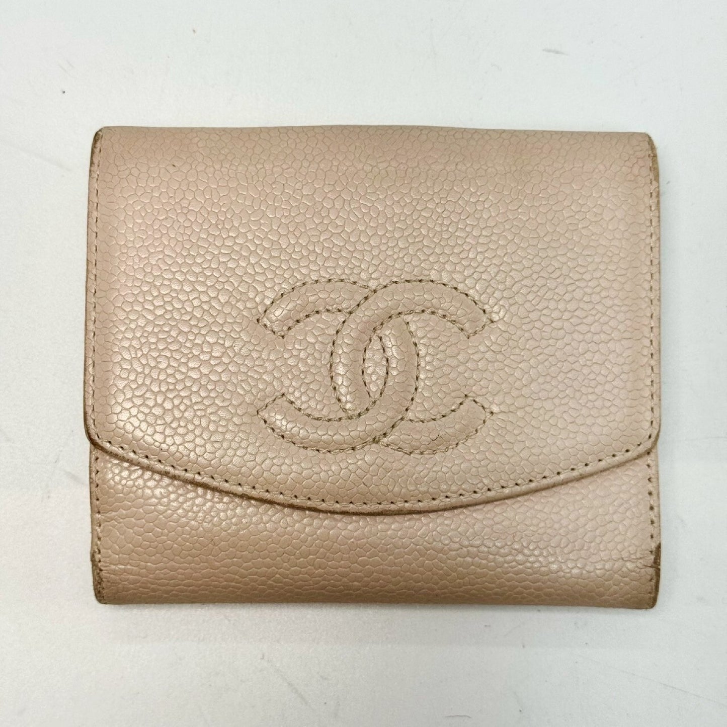 CHANEL Caviar Leather Bi-fold Compact Wallet White 9613381 Wallet