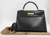 HERMES Kelly 32 Serie Box Calf Leather Black with Gold Hardware □C: 1999 Handbag