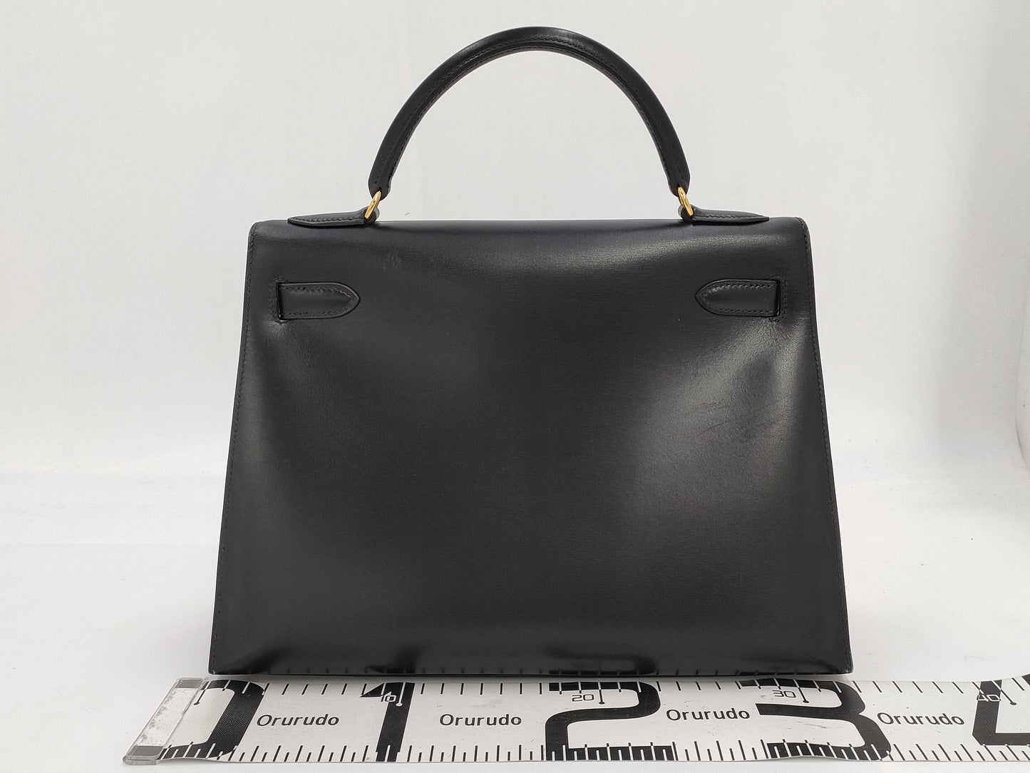 HERMES Kelly 32 Serie Box Calf Leather Black with Gold Hardware □C: 1999 Handbag