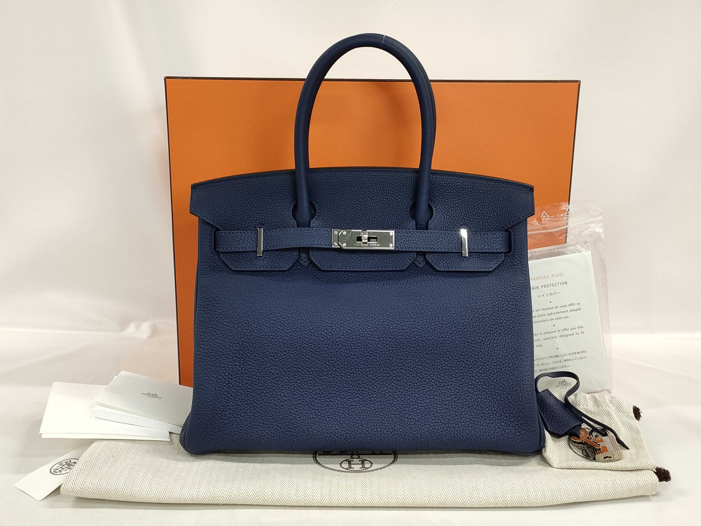 HERMES Birkin 30 Blue Sapphire Togo Shoulder Bag with Silver Hardware and Z Stamp