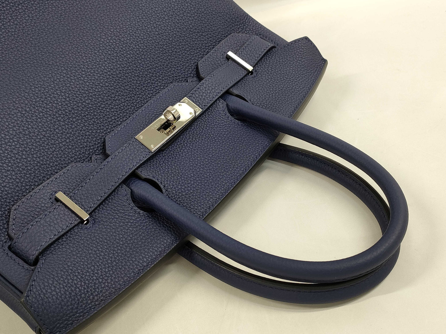 HERMES Birkin 30 Blue Sapphire Togo Shoulder Bag with Silver Hardware and Z Stamp