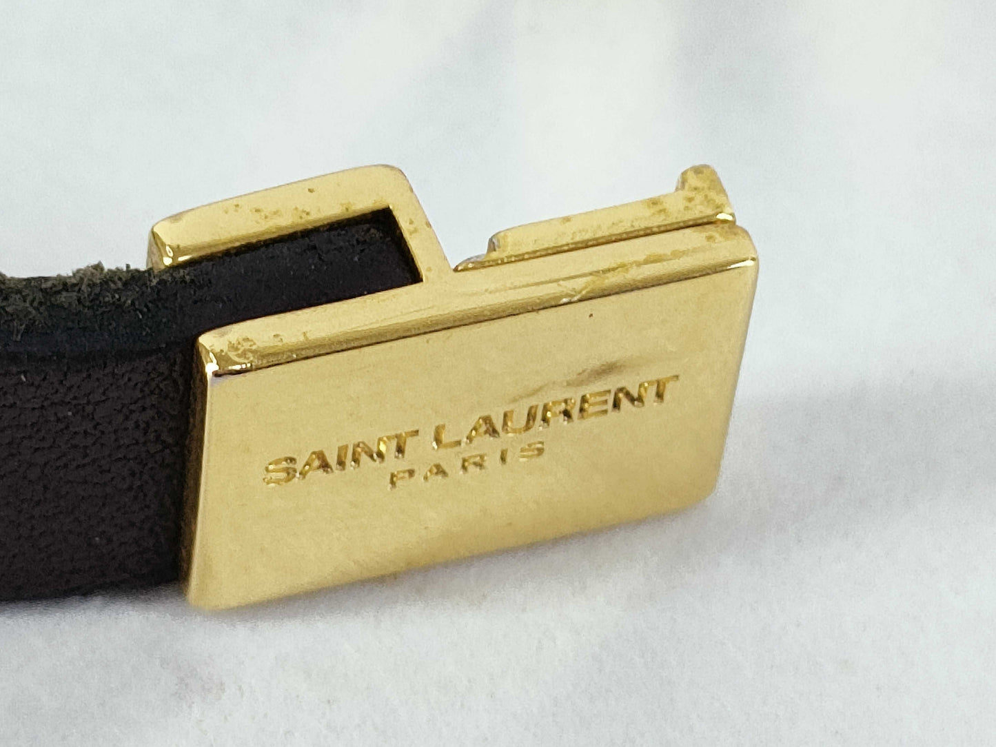 Yves Saint Laurent Cassandra Logo Bracelet in Leather, Black and Gold