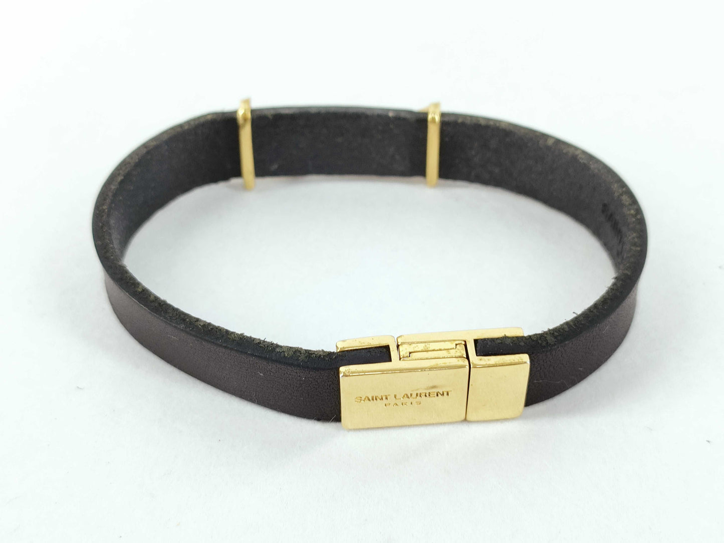Yves Saint Laurent Cassandra Logo Bracelet in Leather, Black and Gold