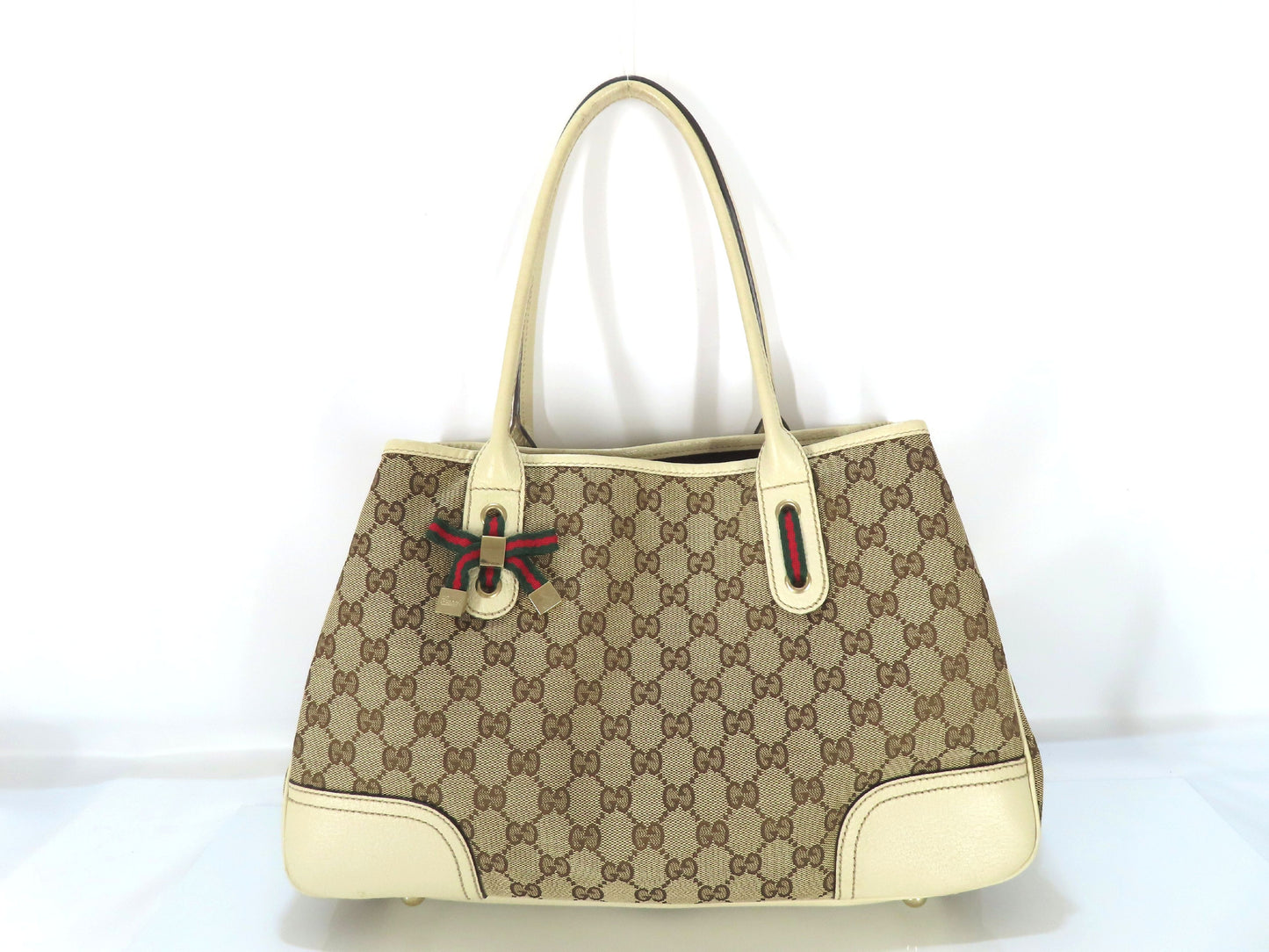 GUCCI GG Canvas Princess Ribbon Tote Bag, Beige, 163805, Handbag