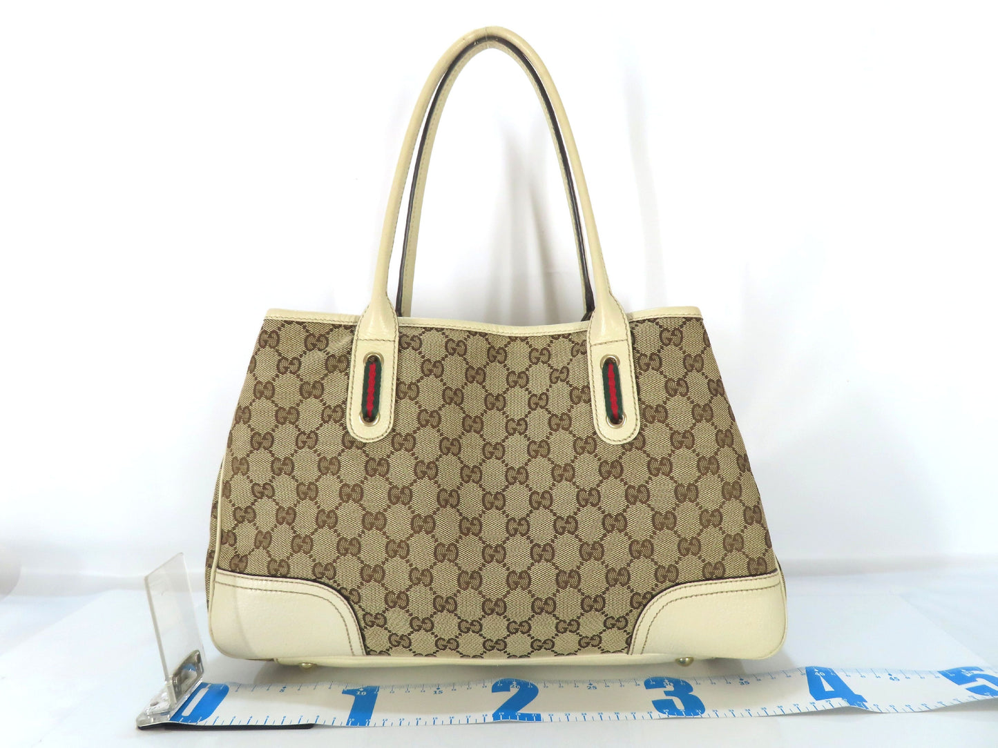 GUCCI GG Canvas Princess Ribbon Tote Bag, Beige, 163805, Handbag