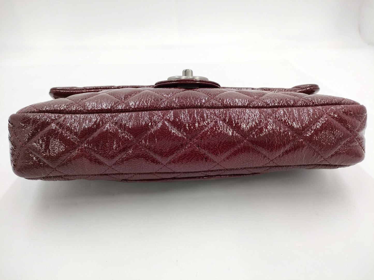 CHANEL Matelasse Single Flap Double Chain Shoulder Bag in Patent Leather, Bordeaux, 12276247