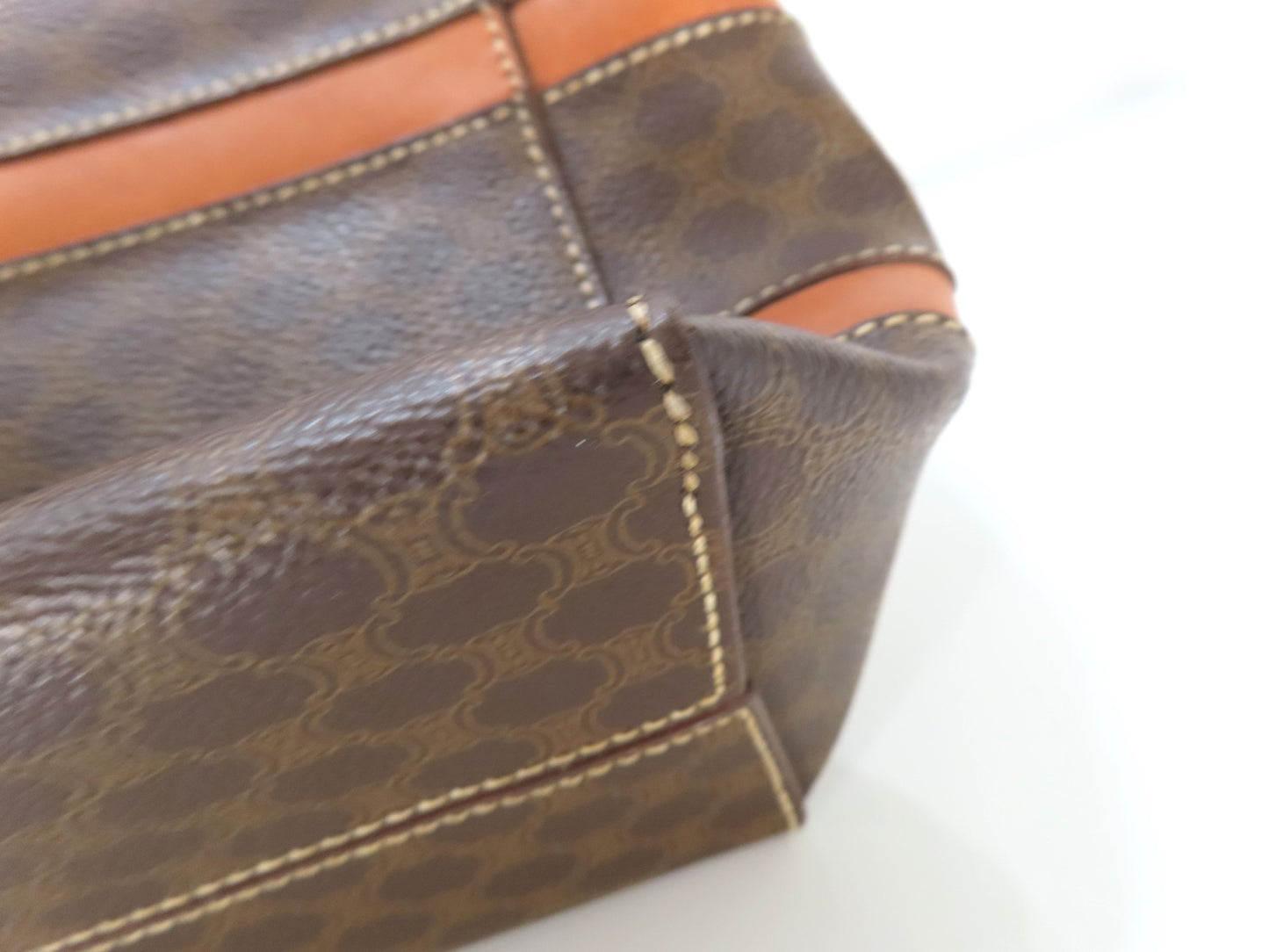 CELINE Old Celine Macadam Logo Stripe Tote Bag Brown