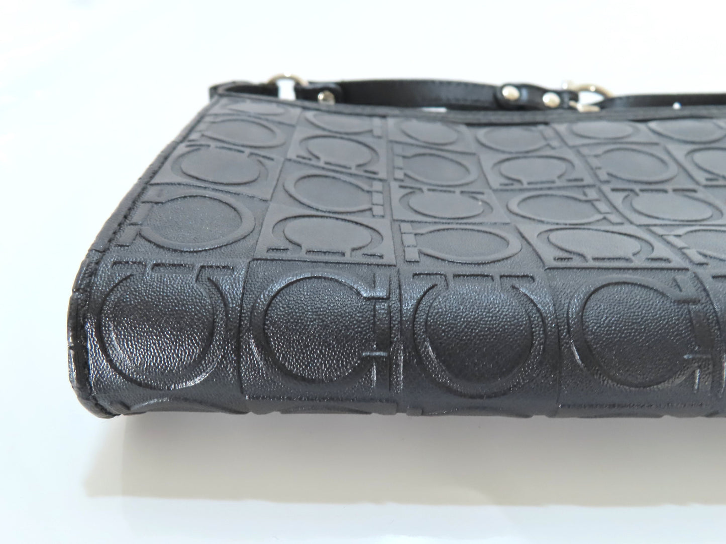 Salvatore Ferragamo Gancini Embossed Shoulder Mini Bag in Black with Pouch