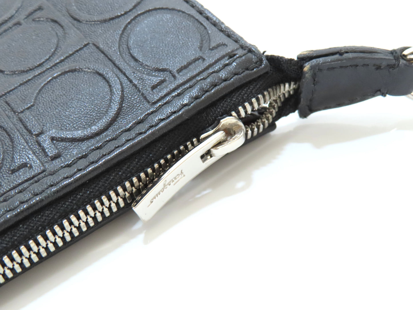 Salvatore Ferragamo Gancini Embossed Shoulder Mini Bag in Black with Pouch