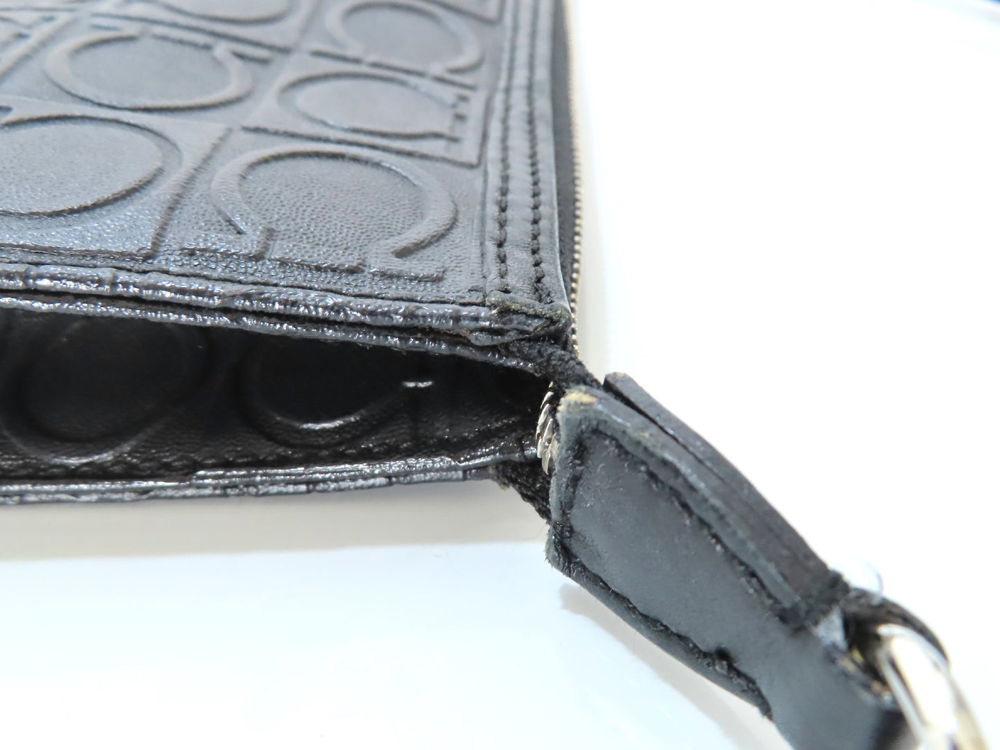 Salvatore Ferragamo Gancini Embossed Shoulder Mini Bag in Black with Pouch