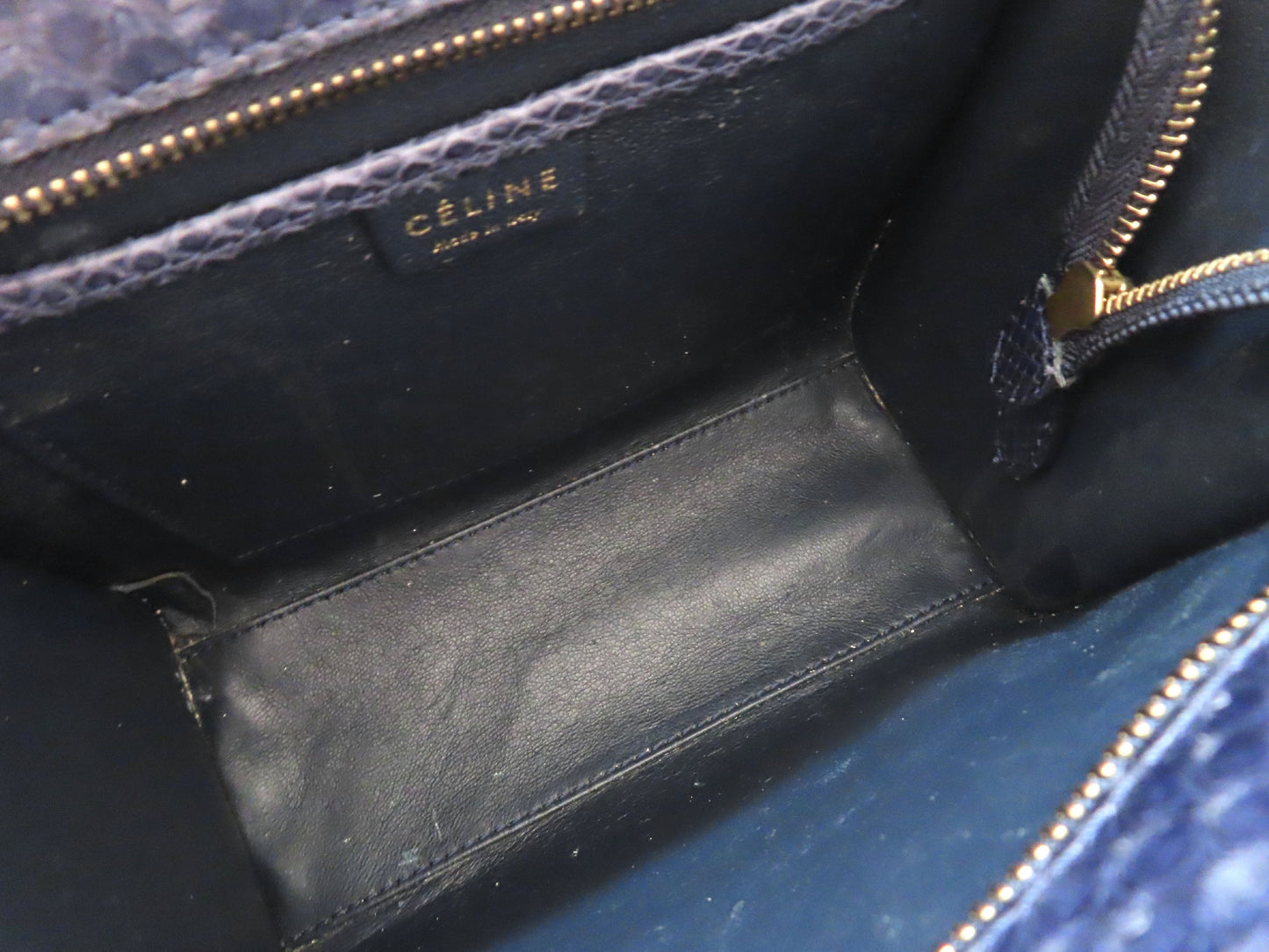CELINE Luggage Mini Shopper Python Handbag Navy