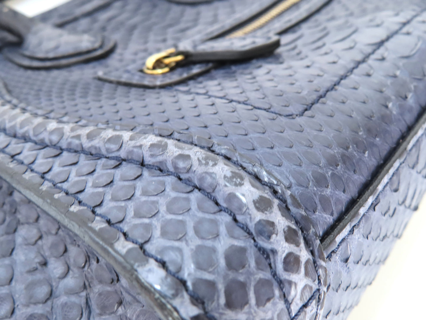 CELINE Luggage Mini Shopper Python Handbag Navy