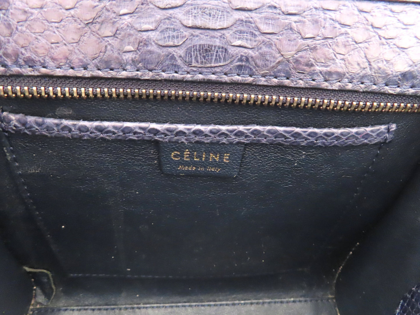 CELINE Luggage Mini Shopper Python Handbag Navy