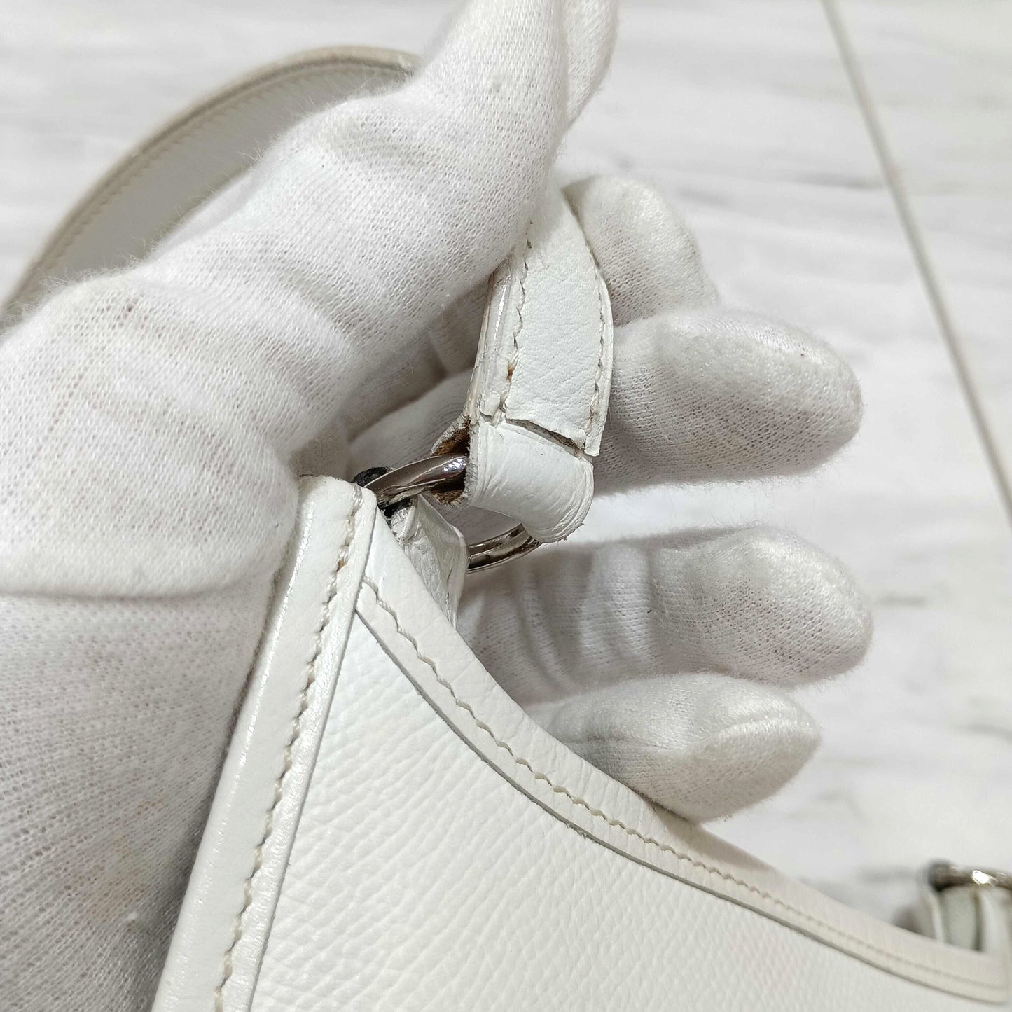 HERMES Evelyn TPM White Epson H Stamped Shoulder Bag