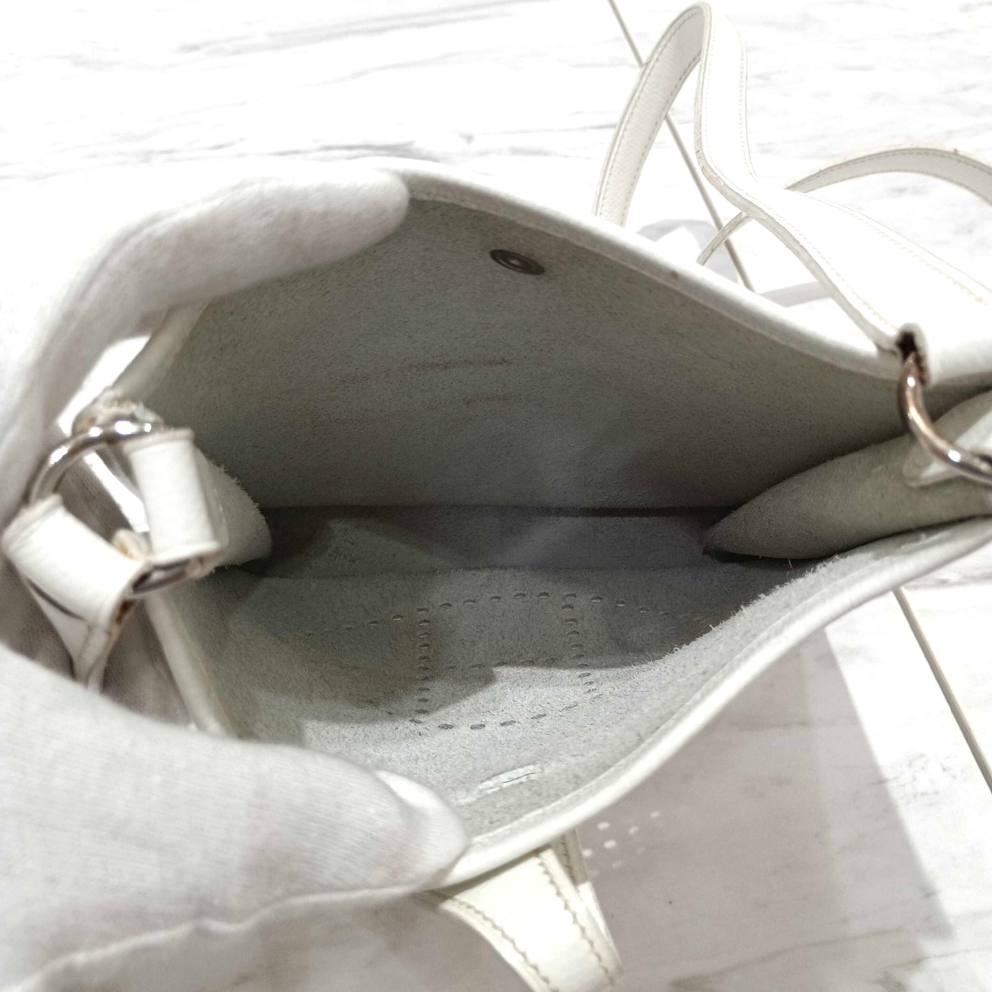 HERMES Evelyn TPM White Epson H Stamped Shoulder Bag