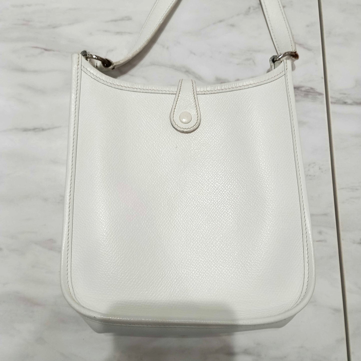 HERMES Evelyn TPM White Epson H Stamped Shoulder Bag