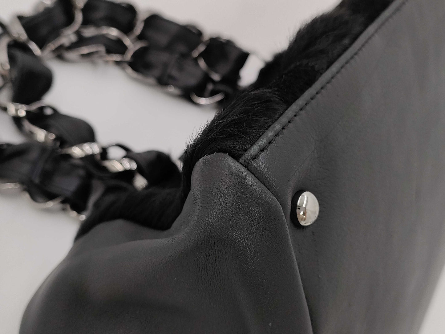 CHANEL Handbag, Harako Leather, Black, 8610456