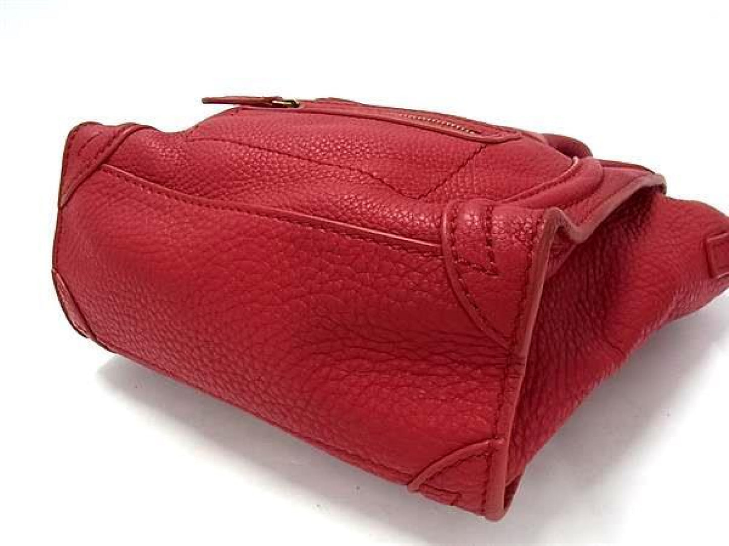 CELINE Luggage Nano Shopper Leather 2-Way Handbag Tote Shoulder Bag Crossbody Bag Red