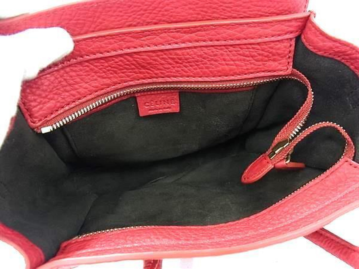 CELINE Luggage Nano Shopper Leather 2-Way Handbag Tote Shoulder Bag Crossbody Bag Red