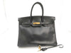 HERMES Birkin 35 〇Z Stamp Box Calf Black Handbag Tote Bag